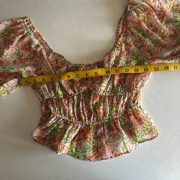 Miss Selfridge NEW Floral Milkmaid Top Womens Size 6 Pink Cropped Peplum ASOS - Picture 10 of 11